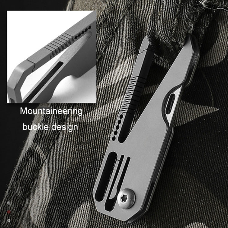 Folding mini titanium keychain knife with buckle-like loop and long finger slot