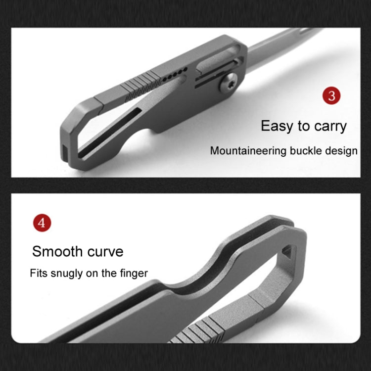 Folding mini titanium knife with smooth carry curve and buckle-style end