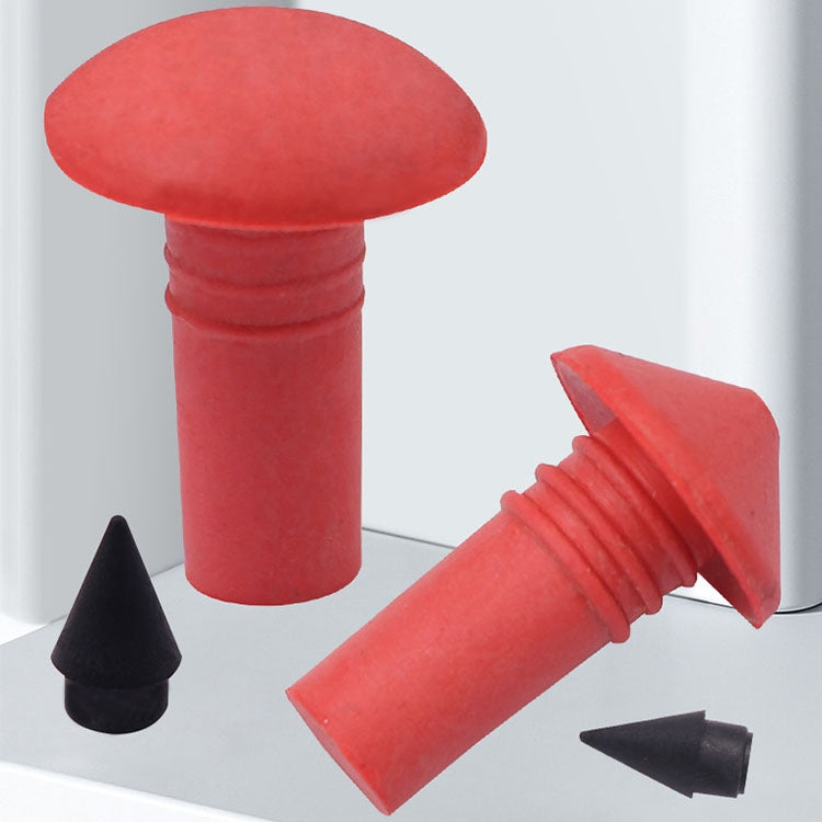Red tire repair mushroom plug set with applicator piece and black cone tips