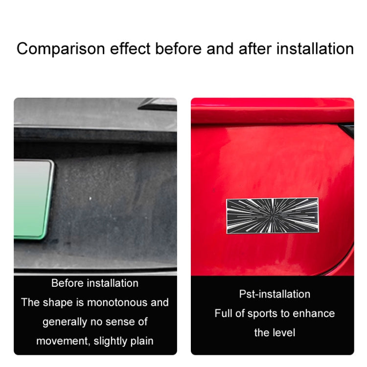 Car tail decoration label shown before and after installation on red and gray panels