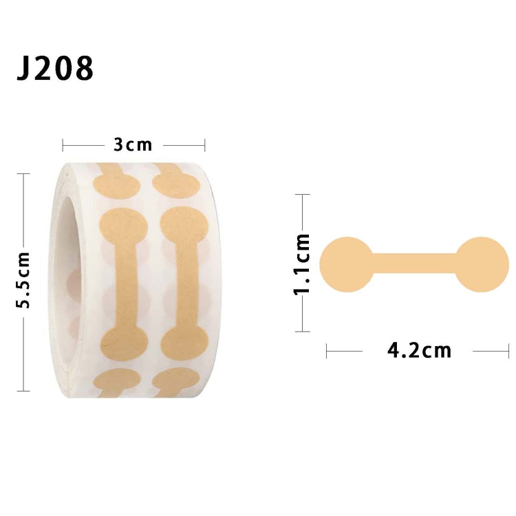 J208 kraft paper sticker roll detail with tan bone-shaped jewelry tag icons