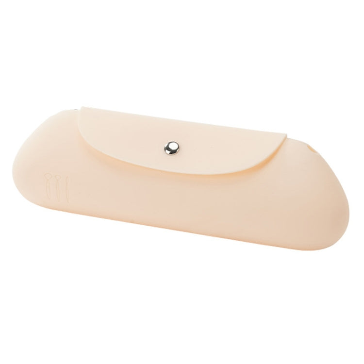 Milk yellow silicone makeup brush storage bag with snap button closure, curved shape