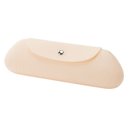 Milk yellow silicone makeup brush storage bag with snap button closure, curved shape