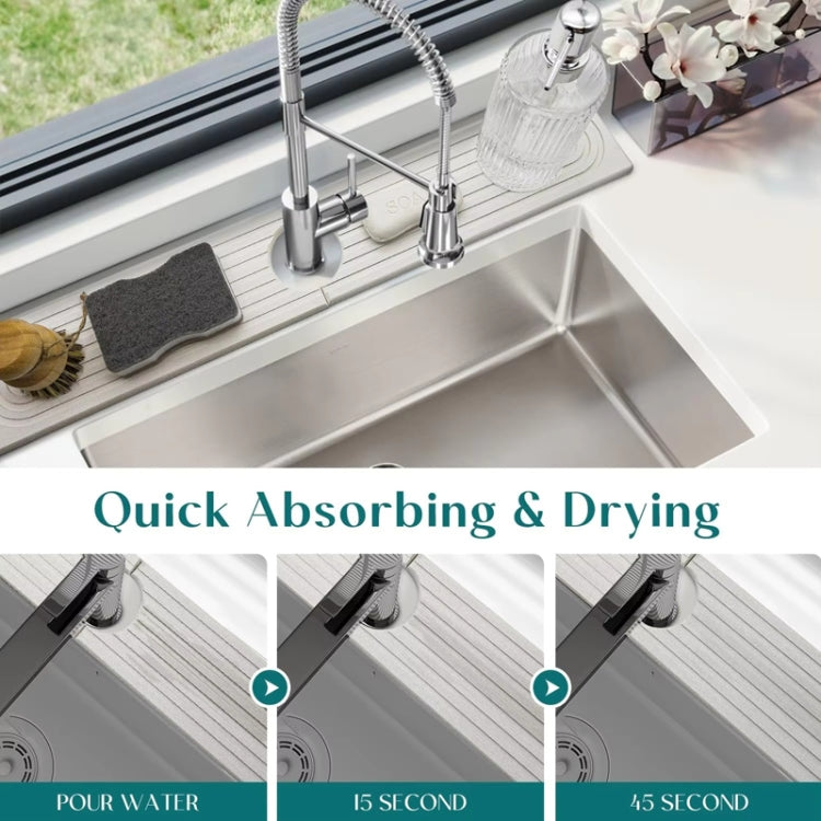Diatomite absorbent drying mat, dark gray, for sink and faucet drainage