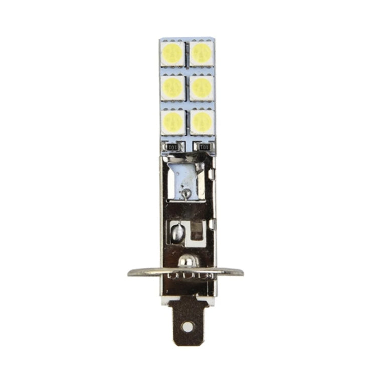 H1/H3 LED fog light bulb front view with yellow LED cluster and electrical contact pins