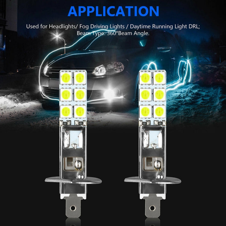 Two H1/H3 LED fog light bulbs with yellow LED square chips on metal bases