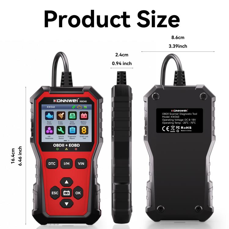 KONNWEI OBDII EOBD CAN Engine Code Reader Car Diagnostic Tool 9 Languages, KW340