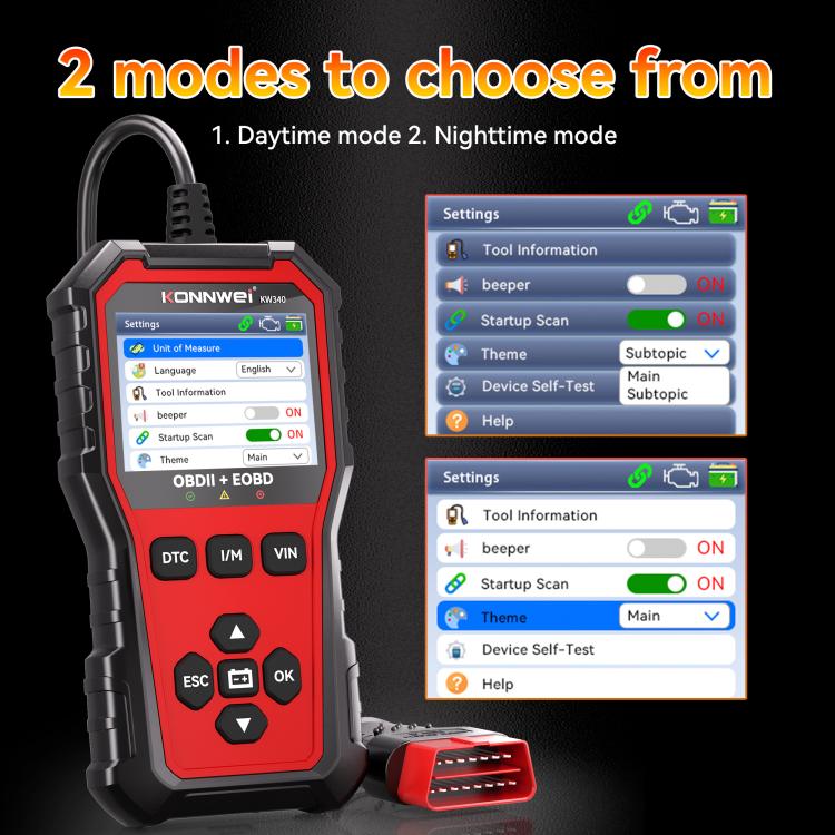 KONNWEI OBDII EOBD CAN Engine Code Reader Car Diagnostic Tool 9 Languages, KW340