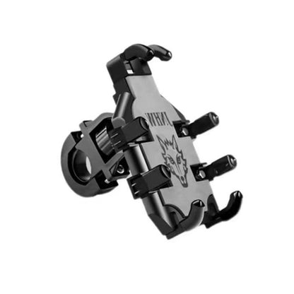 Shockproof phone holder bracket with four claw grips and handlebar mount, black