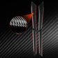 Carbon-fiber look fuel tank side sticker set: four black strips with red edge lines.