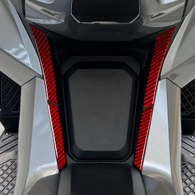 Fuel tank side sticker set with carbon-fiber look: four red-accent vertical strips.
