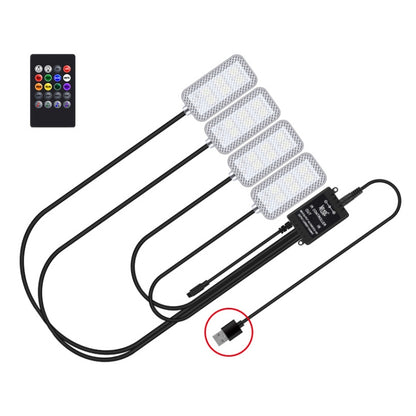 Car LED music rhythm light kit with LED pods and 5V USB remote controller