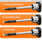 Three interchangeable soldering iron tips: round pointed, horseshoe, and knife head