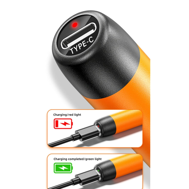 Orange-and-black USB-C charging soldering iron handle with red/green indicator lights