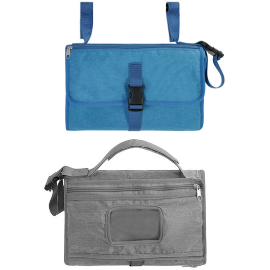 Blue and gray waterproof diaper changing pad bags with zip fronts and detachable flap pocket
