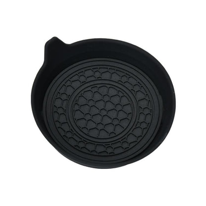 Black bowl-shaped car water coaster with textured grip and double-ring design.