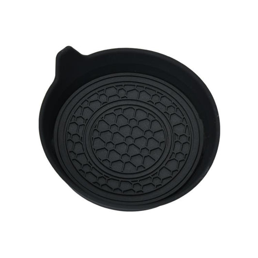Black bowl-shaped car water coaster with textured grip and double-ring design.
