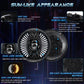 7-inch round dual-lens LED headlight with silver fan rays and black rear housing