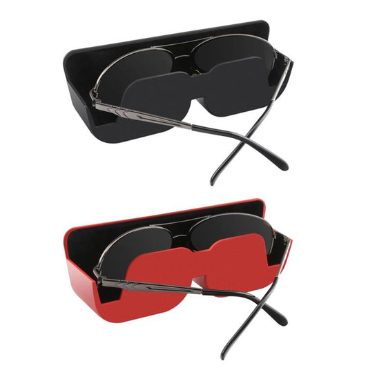 Adhesive car glasses case set, black and red holders with sunglasses