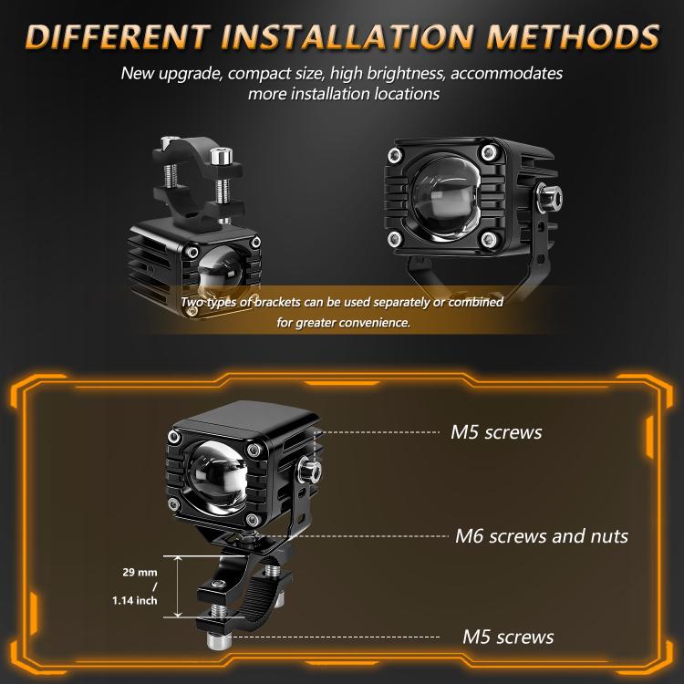 40W Motorcycle Wired Switch Integrated Waterproof Demon Eye Spotlight, Orange Light
