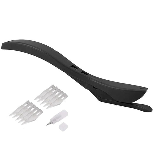 Black S-shaped car film cutter tool with blade holder and replacement blades