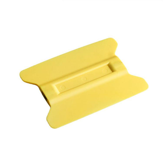 Yellow plastic winged car film scraper tool with magnetic backing