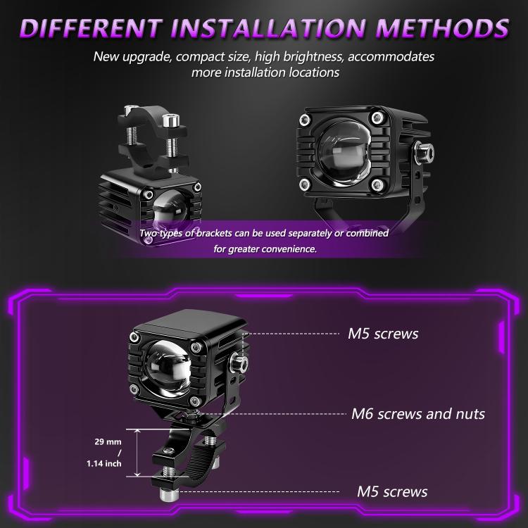 40W Motorcycle Wired Switch Integrated Waterproof Demon Eye Spotlight, Purple Light