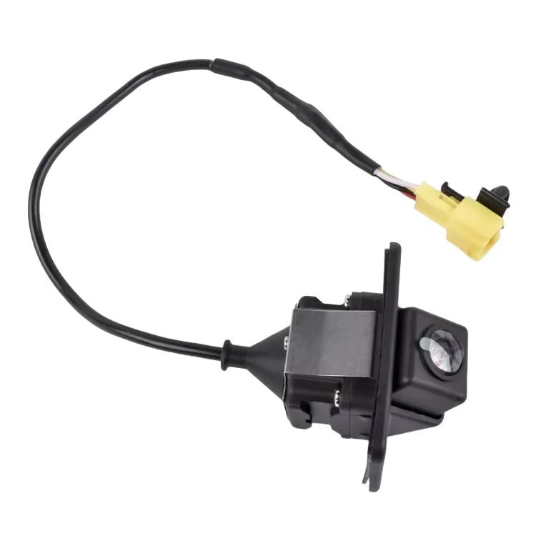 Rear view reversing assist camera with side lens, mounting frame, yellow plug on cable