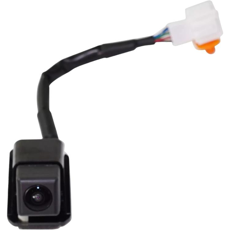 Reversing assist camera module with lens and black wiring harness