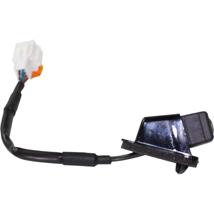 Rearview assist camera wiring harness with mounting clip and connector plugs