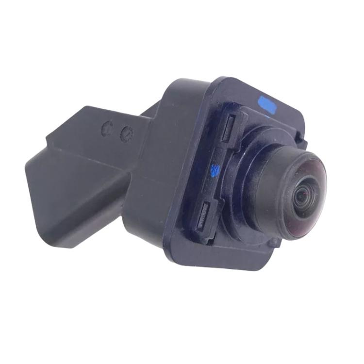 Front view car camera with black plastic housing and forward lens