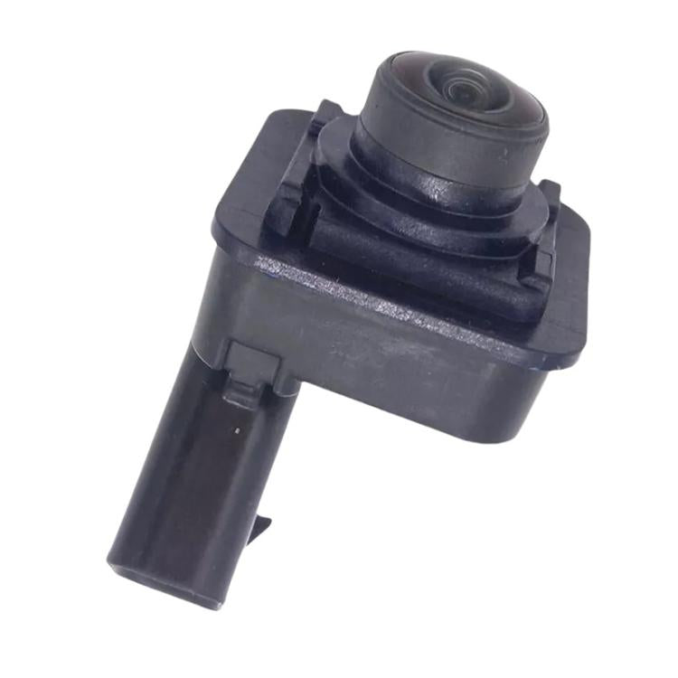 Front view car camera, angled view of black housing and lens