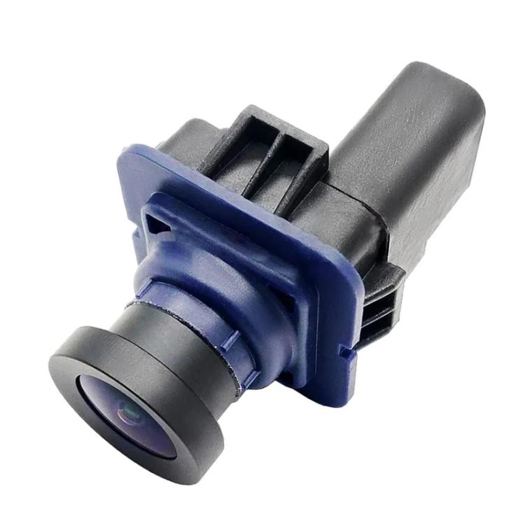Rear view backup camera module, side view, round lens and mounting tabs