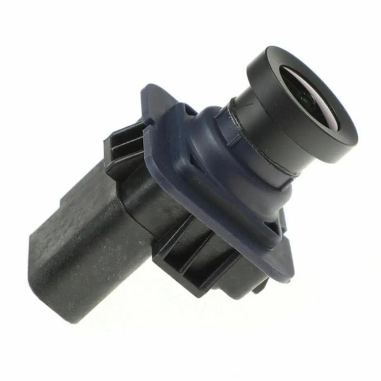 Rear view backup camera module, angled view, black housing and lens