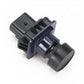 Rear view backup camera module, close-up of lens and dark mounting clip