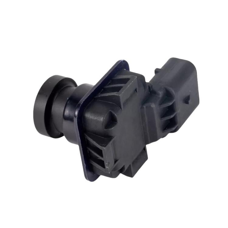 Black parking assist camera with side mounting bracket and round lens