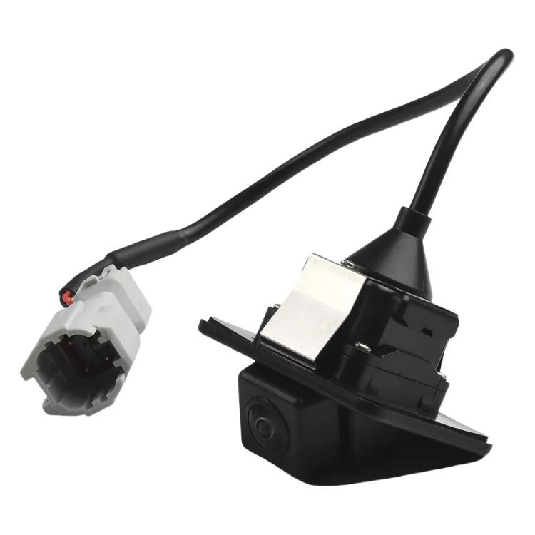 Reversing assist camera bracket with attached cable and gray connector, black housing
