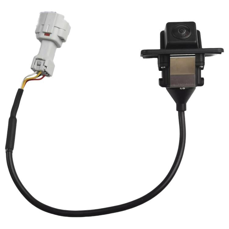 Reversing assist camera with mounting plate, black cable, and white connector