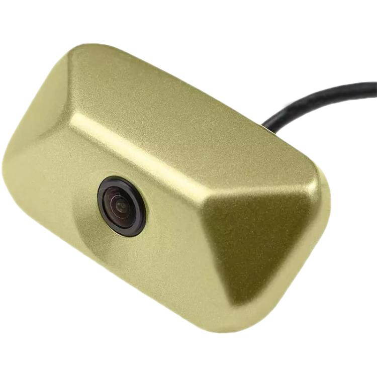 Reversing assist camera close-up with gold housing and round lens