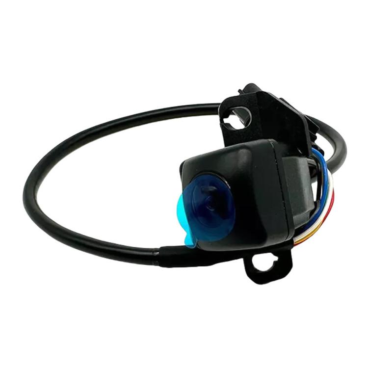 Rearview reversing assist camera with blue-tinted lens and black housing, wired