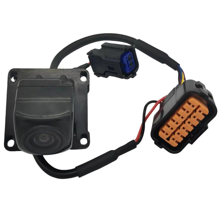 Rear view reversing camera module with wiring harness and dual connectors