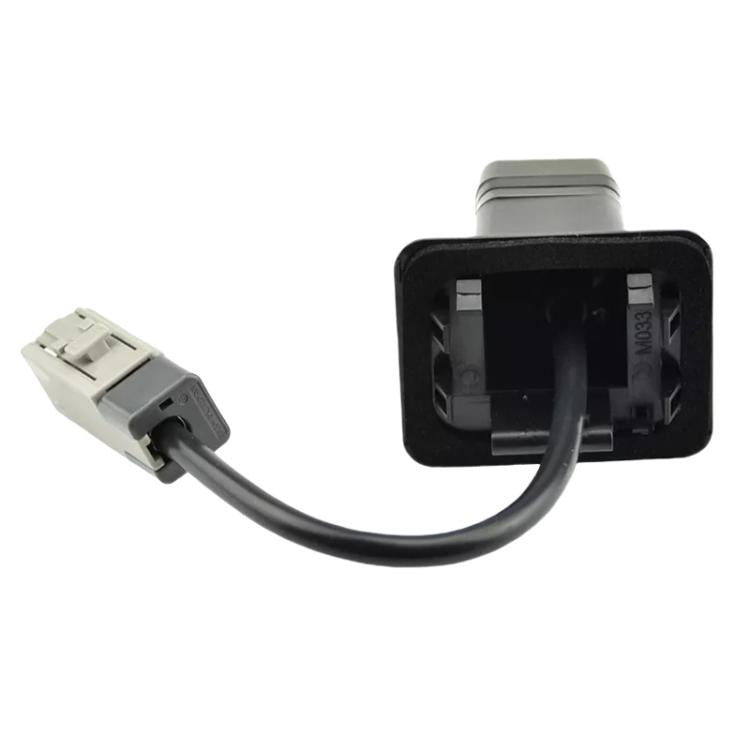 Rear camera bracket with open housing and attached wiring harness connector
