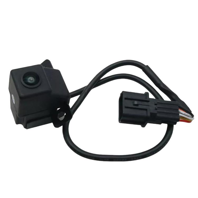 Rear view backup assist camera with black mounting bracket and wire harness