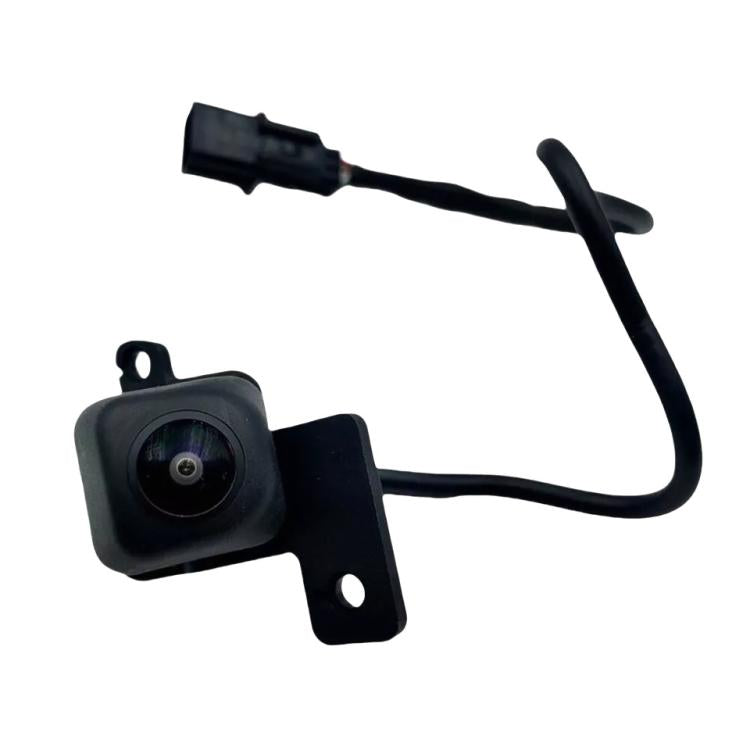 Rear view backup assist camera with attached wiring and mounting bracket