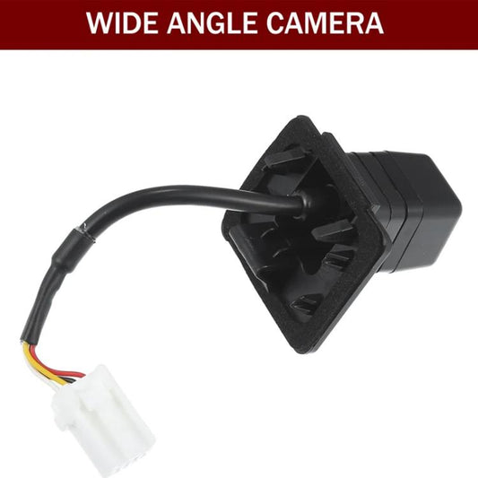 Wide-angle rear view camera with black bracket and attached cable