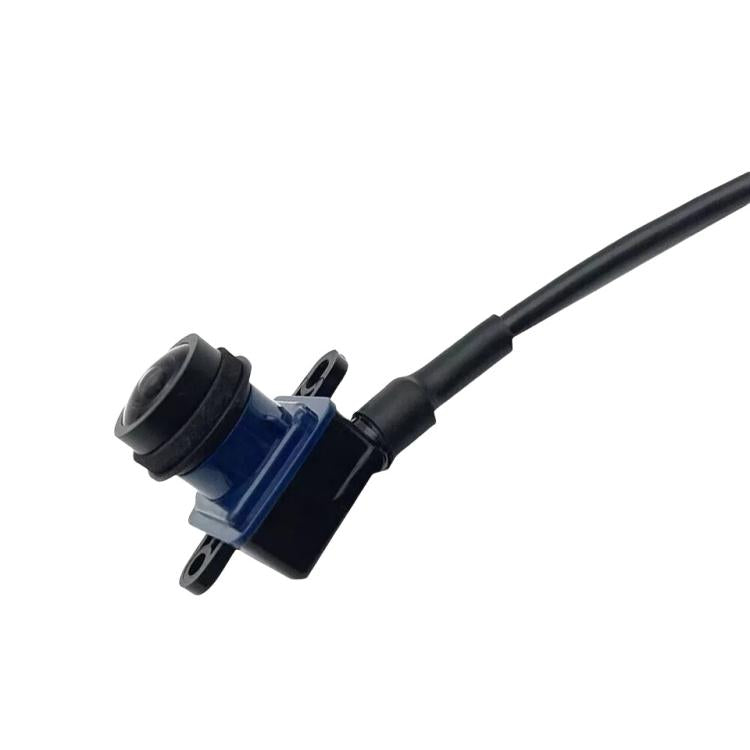 Rear view reversing camera module with blue mount and black cable lead
