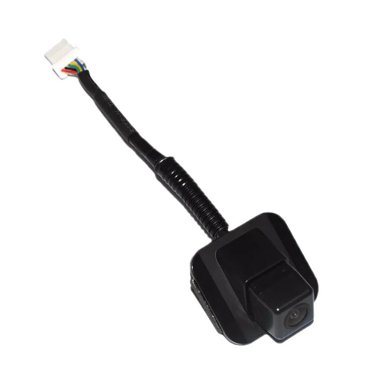Rear view reversing assist camera with black housing and attached cable