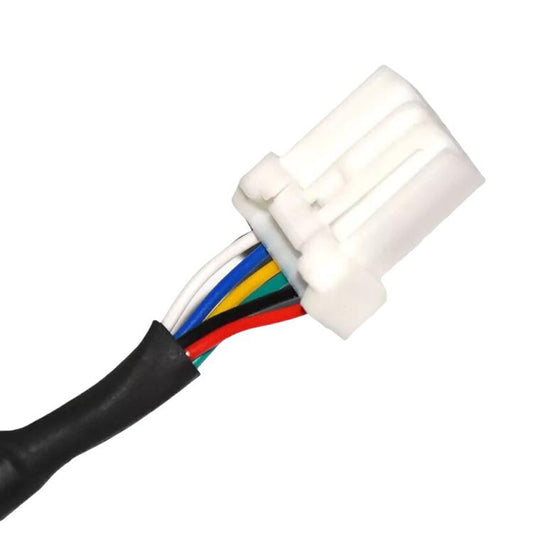 Camera wiring harness with white connector and color-coded wires