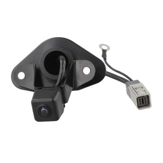Rear view backup camera module with black bracket and cable, gray connector plug