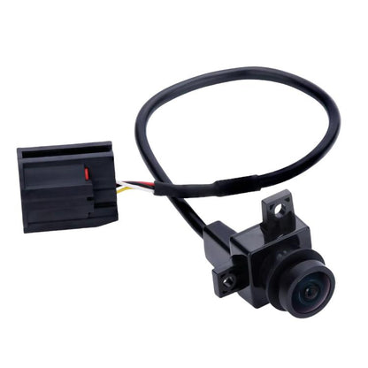 Rearview auxiliary car camera module with attached wiring harness and connector plug